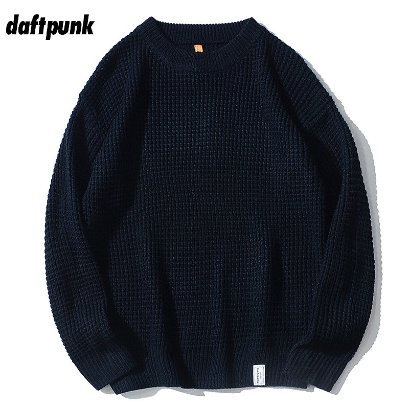 DAFTPUNK 秋冬潮牌毛衣男菠萝纹路日系复古圆领宽松针织衫休闲纯色外套男女 33.9元