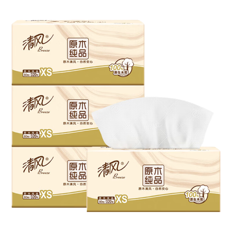 清风 4层抽纸 80抽×4包 实惠装 3元