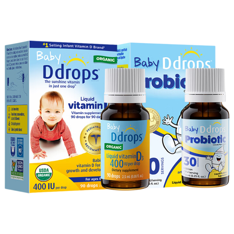 Ddrops 滴卓思婴儿维生素D3滴剂400IU 2.5ml+益生菌滴剂7.5ml 66元（需用券）